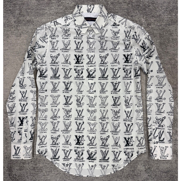 Louis Vuitton Placed Graphic Regular Long Sleeve Monogram Button Up Down Shirt M - Picture 2 of 15